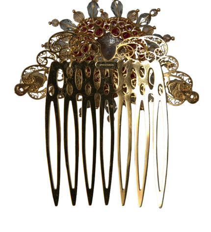 Dolce & Gabbana Gold Brass Crystal Heart Women Hair Comb