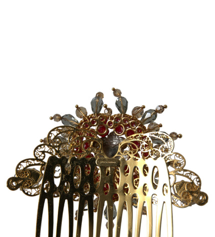 Dolce & Gabbana Gold Brass Crystal Heart Women Hair Comb