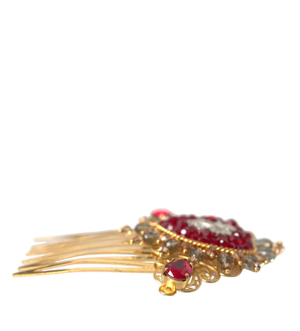 Dolce & Gabbana Gold Brass Crystal Heart Women Hair Comb