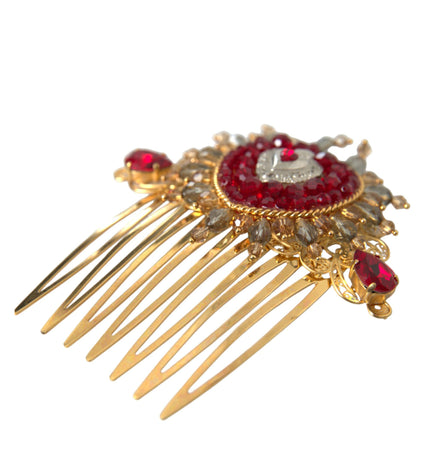 Dolce & Gabbana Gold Brass Crystal Heart Women Hair Comb