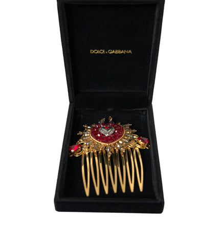 Dolce & Gabbana Gold Brass Crystal Heart Women Hair Comb