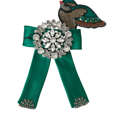 Dolce & Gabbana Green Satin Bird Crystal Women Hair Clip