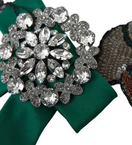 Dolce & Gabbana Green Satin Bird Crystal Women Hair Clip