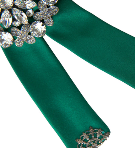 Dolce & Gabbana Green Satin Bird Crystal Women Hair Clip