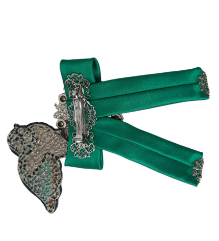 Dolce & Gabbana Green Satin Bird Crystal Women Hair Clip