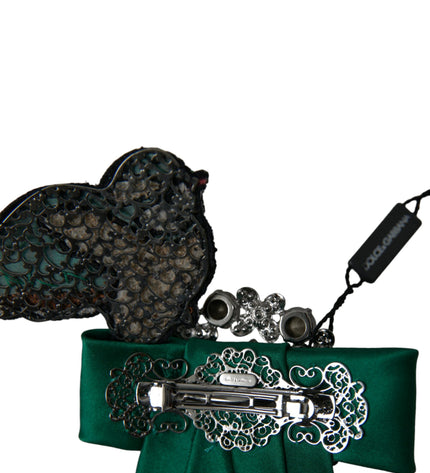 Dolce & Gabbana Green Satin Bird Crystal Women Hair Clip