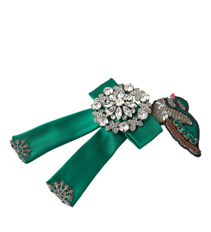 Dolce & Gabbana Green Satin Bird Crystal Women Hair Clip