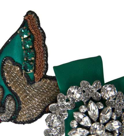 Dolce & Gabbana Green Satin Bird Crystal Women Hair Clip