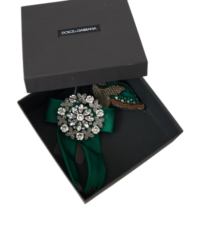 Dolce & Gabbana Green Satin Bird Crystal Women Hair Clip