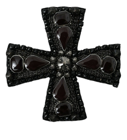 Dolce & Gabbana Black Crystals Embellished Cross Pin Brooch