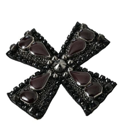 Dolce & Gabbana Black Crystals Embellished Cross Pin Brooch