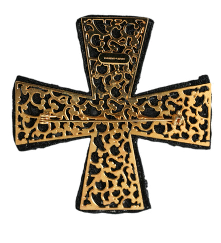 Dolce & Gabbana Black Crystals Embellished Cross Pin Brooch