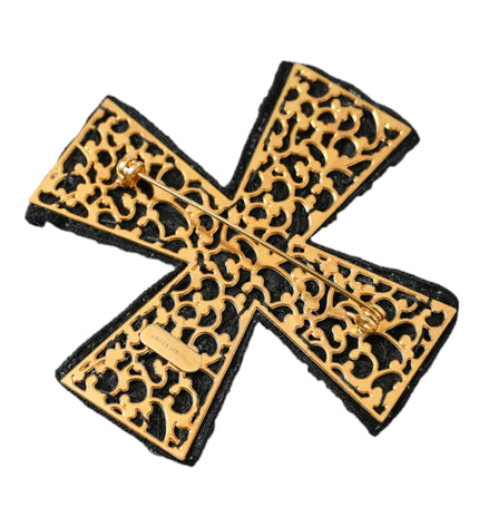 Dolce & Gabbana Black Crystals Embellished Cross Pin Brooch