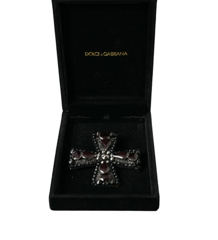 Dolce & Gabbana Black Crystals Embellished Cross Pin Brooch