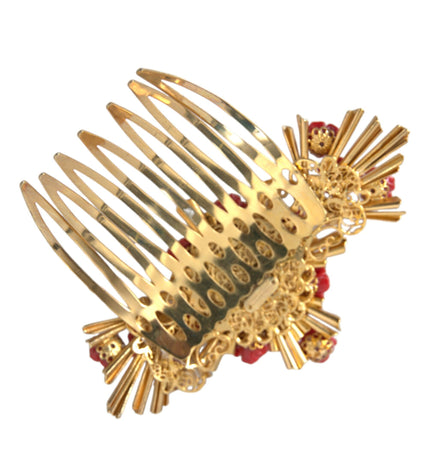 Dolce & Gabbana Gold Brass Crystal Heart Floral Hair Comb