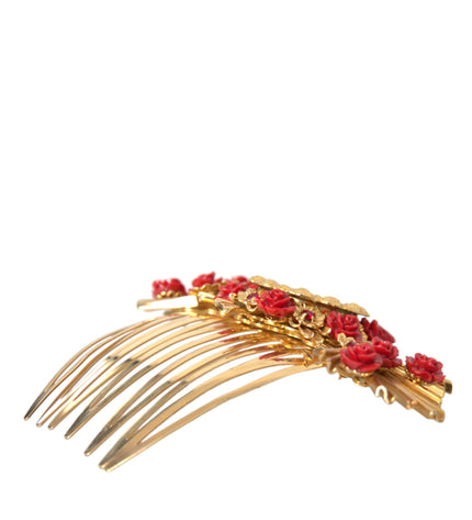 Dolce & Gabbana Gold Brass Crystal Heart Floral Hair Comb