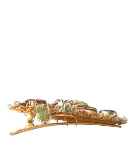 Dolce & Gabbana Gold Brass Floral Crystal Sequined Hair Clip