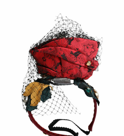 Dolce & Gabbana Multicolor Rose Silk Crystal Netted Logo Headband Diadem