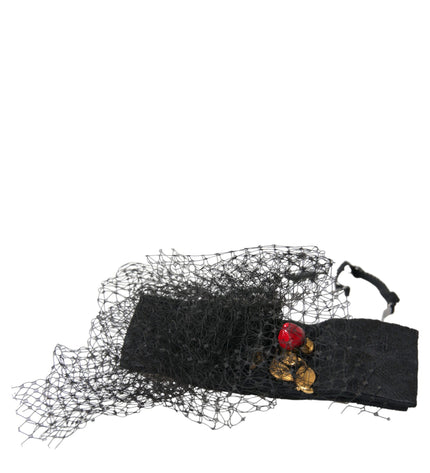 Dolce & Gabbana Black Strawberry Sicily Crystal Mesh Net Headband Diadem