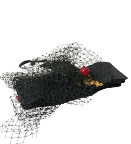 Dolce & Gabbana Black Strawberry Sicily Crystal Mesh Net Headband Diadem