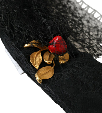 Dolce & Gabbana Black Strawberry Sicily Crystal Mesh Net Headband Diadem