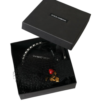 Dolce & Gabbana Black Strawberry Sicily Crystal Mesh Net Headband Diadem