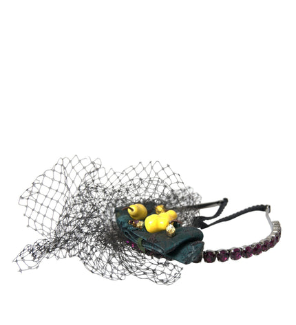 Dolce & Gabbana Black Lemons Sicily Purple Crystal Net Headband Diadem