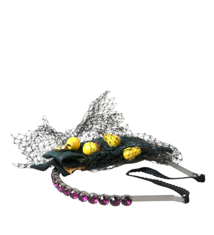 Dolce & Gabbana Black Lemons Sicily Purple Crystal Net Headband Diadem