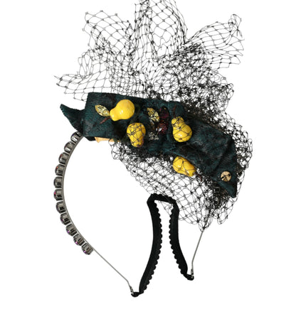 Dolce & Gabbana Black Lemons Sicily Purple Crystal Net Headband Diadem