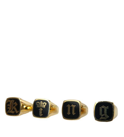 Dolce & Gabbana Gold Brass KING Enamel Set of 4 Ring