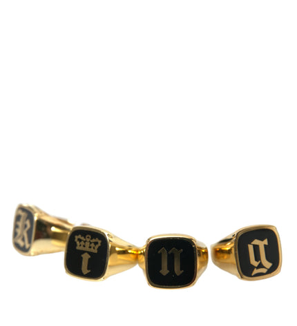 Dolce & Gabbana Gold Brass KING Enamel Set of 4 Ring