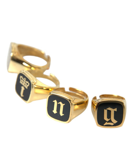 Dolce & Gabbana Gold Brass KING Enamel Set of 4 Ring