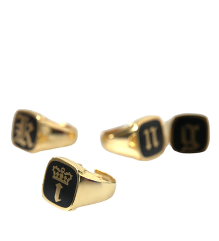 Dolce & Gabbana Gold Brass KING Enamel Set of 4 Ring