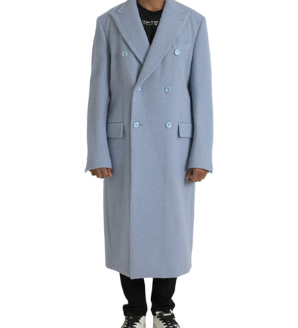 Dolce & Gabbana Blue Double Breasted Long Trench Coat Jacket