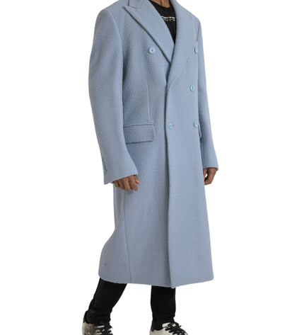 Dolce & Gabbana Blue Double Breasted Long Trench Coat Jacket