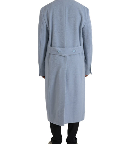 Dolce & Gabbana Blue Double Breasted Long Trench Coat Jacket