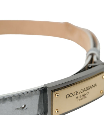 Dolce & Gabbana Silver Leather Metal Logo Buckle Belt Men