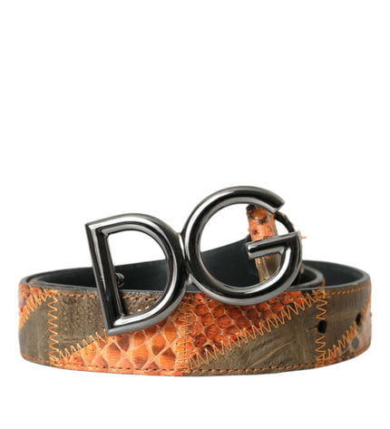 Dolce & Gabbana Patchwork Python Leather Logo Buckle Belt Men