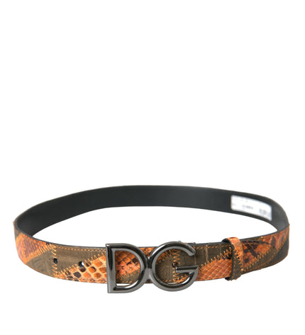 Dolce & Gabbana Patchwork Python Leather Logo Buckle Belt Men