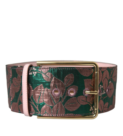 Dolce & Gabbana Multicolor Floral Jacquard Lurex Gold Buckle Belt