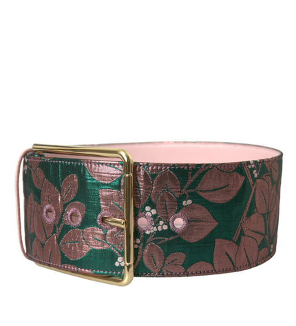 Dolce & Gabbana Multicolor Floral Jacquard Lurex Gold Buckle Belt