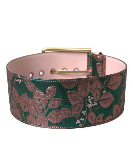 Dolce & Gabbana Multicolor Floral Jacquard Lurex Gold Buckle Belt