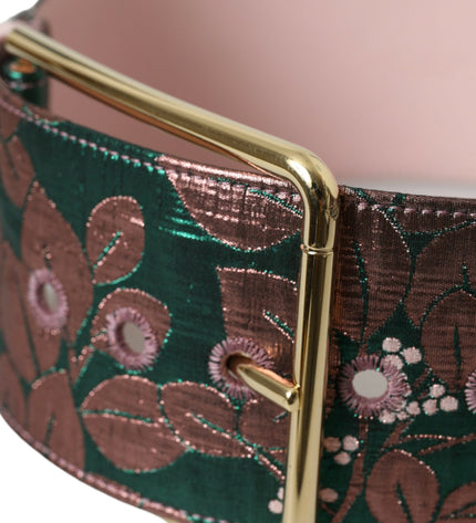 Dolce & Gabbana Multicolor Floral Jacquard Lurex Gold Buckle Belt