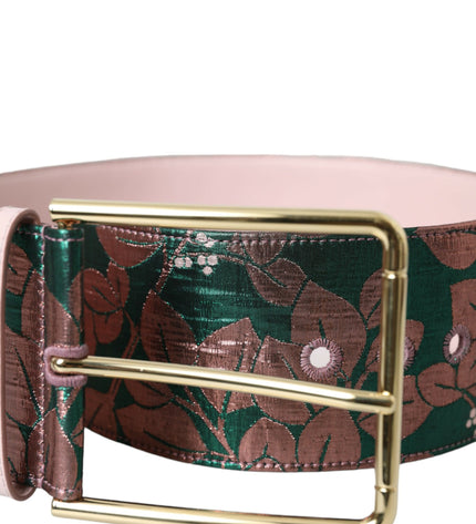 Dolce & Gabbana Multicolor Floral Jacquard Lurex Gold Buckle Belt