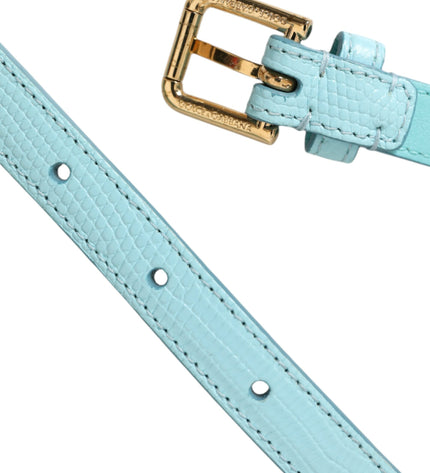 Dolce & Gabbana Light Blue Leather Crystal Chain Waist Belt