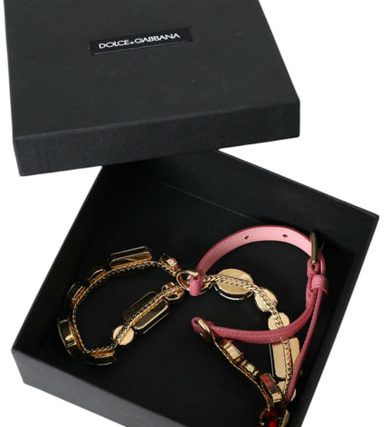 Dolce & Gabbana Pink Leather Crystal Chain Embellished Belt