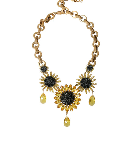 Dolce & Gabbana Gold Tone Brass Sunflower Crystal Embellished Necklace