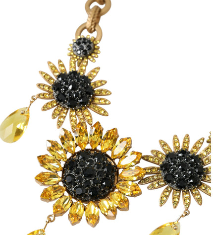 Dolce & Gabbana Gold Tone Brass Sunflower Crystal Embellished Necklace