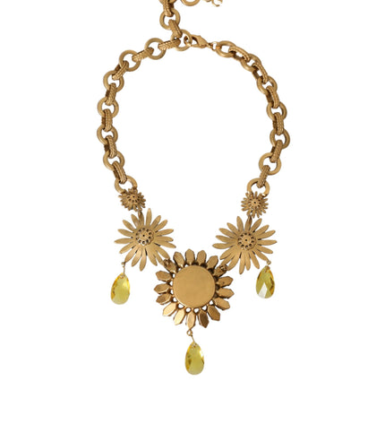 Dolce & Gabbana Gold Tone Brass Sunflower Crystal Embellished Necklace