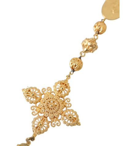 Dolce & Gabbana Gold Tone Chain Brass Beaded Statement Sicily Necklace